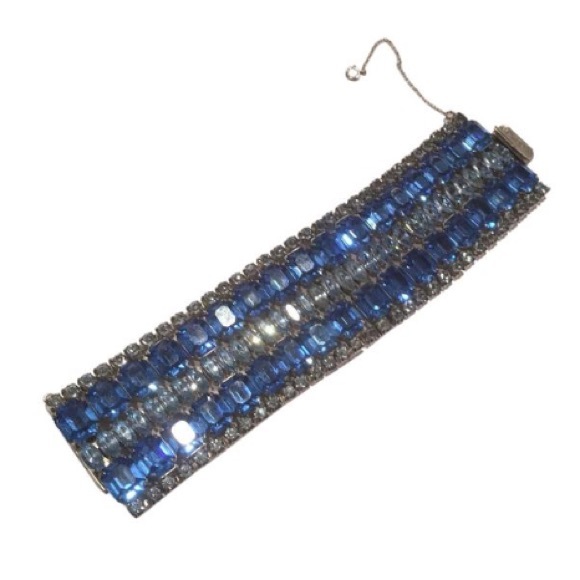 Vintage Jewelry - Vintage Blue Rhinestone Massive Bracelet